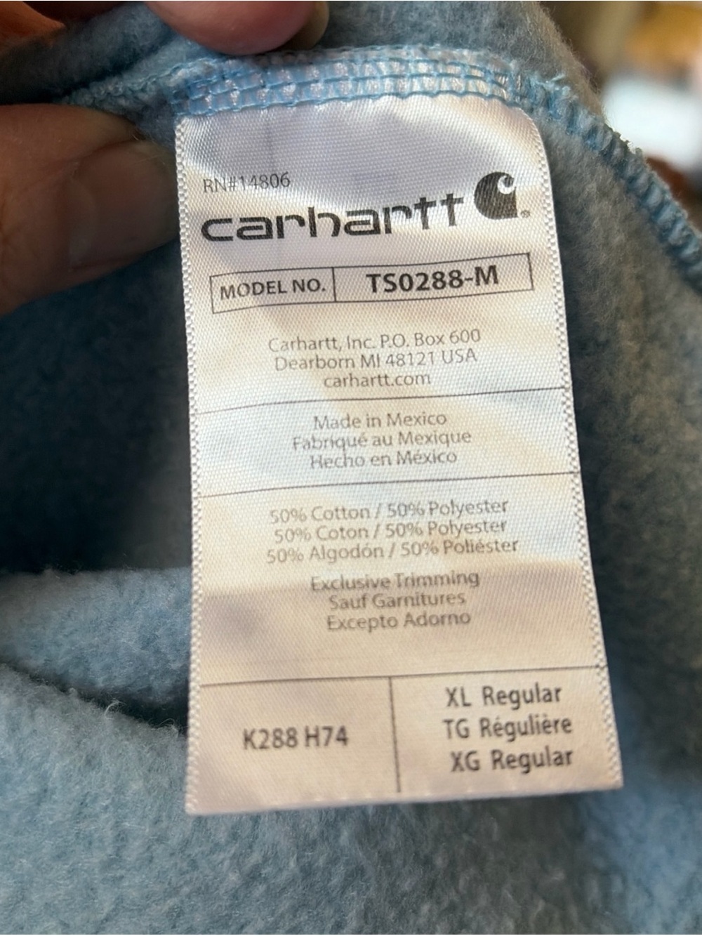 Carhartt Sky Blue Fleece Pullover Hoodie Hooded Sweatshirt Men XL Loose Fit - Picture 6 of 7